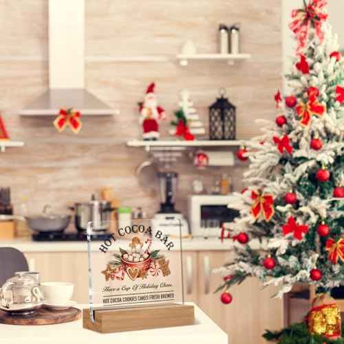 Christmas Gifts for Women Men Family, Gingerbread Gifts for Friends, Hot Cocoa Bar Decorations, Farmhouse Christmas Acrylic Desk Sign Decor (4 x 4 Inches)
