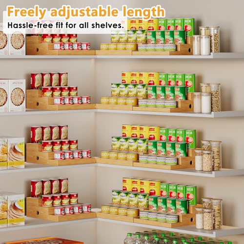 2-Pack Expandable Bamboo Can Organizer for Pantry Display, Holds 48