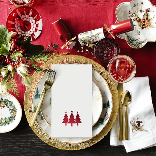 Horaldaily 100Pcs Christmas Napkins Red Foil Trees 4.3x7.9in (Folded) White/Red