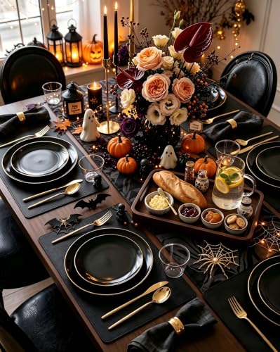 Black and Gold Disposable Plate Set for 25 Guests - Party Cutlery & Cups