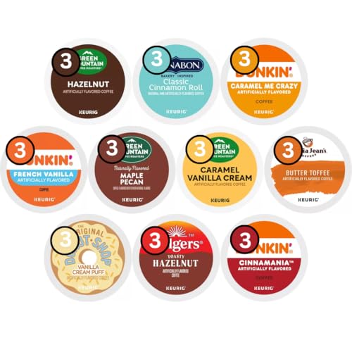 30 Count Flavored Coffee Pods Variety Pack with Caramel, Cinnamon & Vanilla - Keurig Compatible - Includes Caramel Cream, Maple Pecan & Hazelnut, French Vanilla, Cinnamon Roll - Kupix