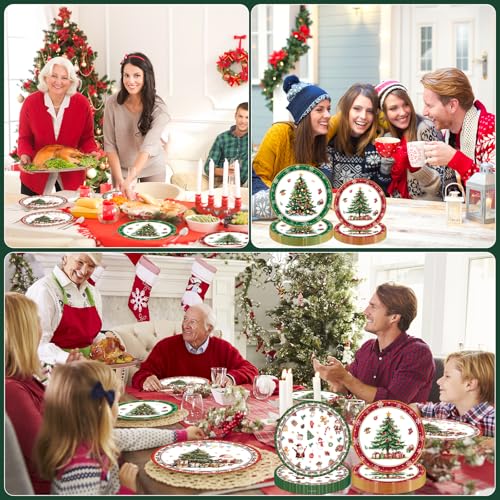 Christmas Paper Plates Set 48PCS Tree Design Red & Green Holiday Party Dinnerware