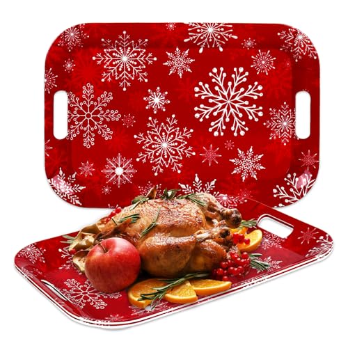 Christmas Serving Trays Set of 3 Red Snowflake Melamine Platters for Holiday Party