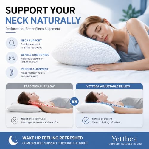 White Bamboo Cooling Shredded Memory Foam Queen Bed Pillows Set of 2 - Adjustable Support