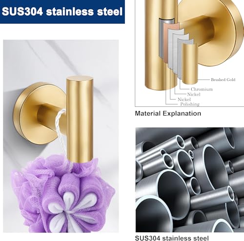 Delarkusi 5-Piece Brushed Gold Bathroom Hardware Set - 24 Inch Towel Rack & Accessories