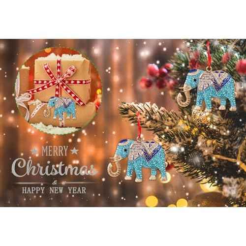 D24TIME Elephant Christmas Ornament - Metal Teal Ornament for Christmas Tree Friendship Sisterhood Elephant Ornaments for Women Kids Home Decorations Hanging Gifts