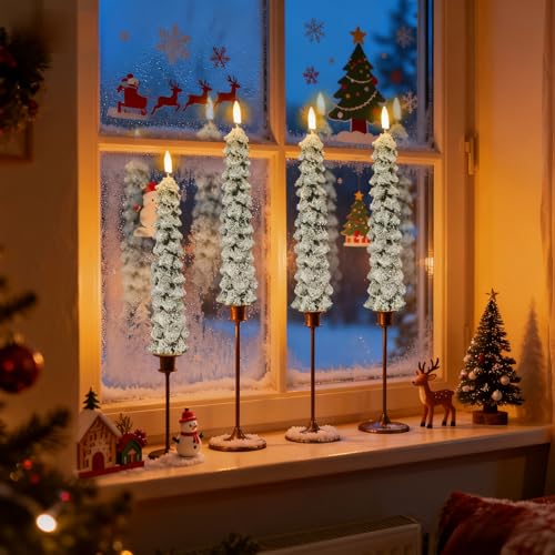 DRomance 5-4 Snowflake Christmas Tree Flameless Taper Candles with Remote Timer Set