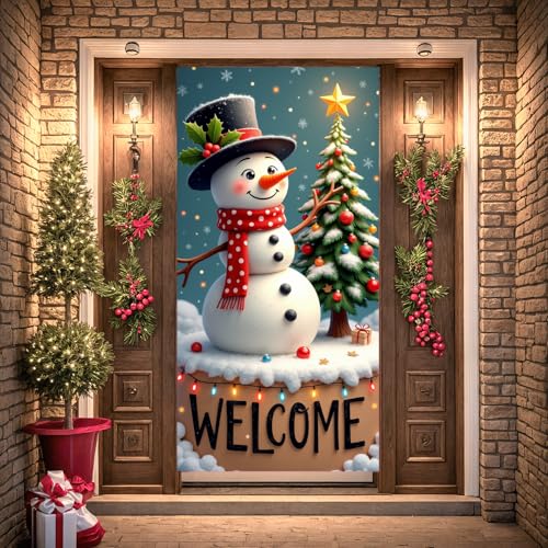 Peconal SnowmanD Christmas Door Cover Decorations - Festive Xmas Banner for Indoor Outdoor Holiday Decor