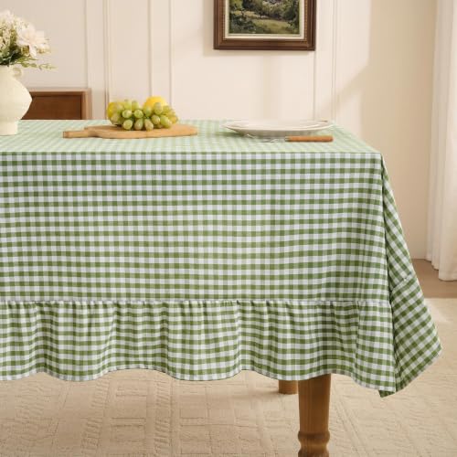 Romanstile Gingham Ruffled Tablecloth Rectangle, 60 x 120 Inch, Sage