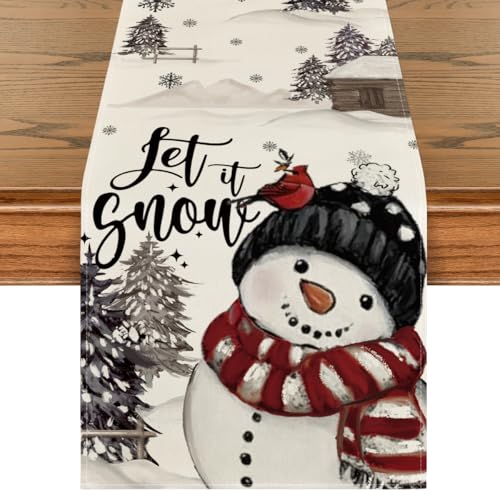 Artoid Mode Black Snowman Xmas Table Runner 13 x 108 Inch Holiday Home Decor