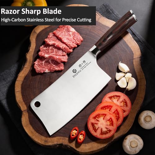 imarku 7-Inch Japanese High Carbon Stainless Steel Cleaver Knife Light Black Handle