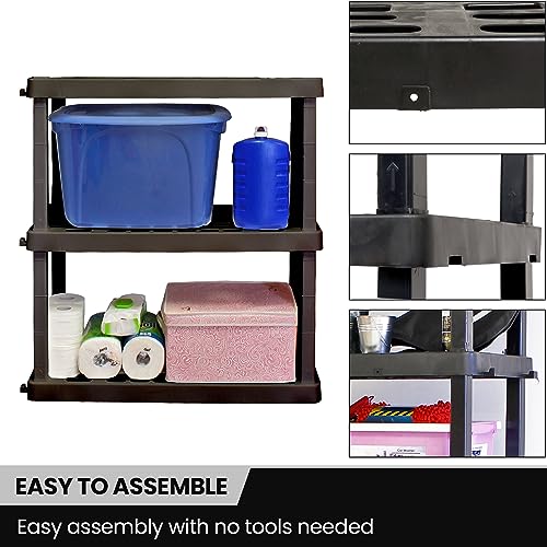 Heavy Duty Plastic Storage Shelves - Stackable 3-Tier Organizer Rack for Garage, Kitchen & Closet