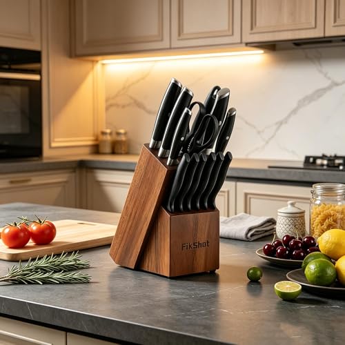 Black 14-Piece Kitchen Knife Set with Block - German Stainless Steel