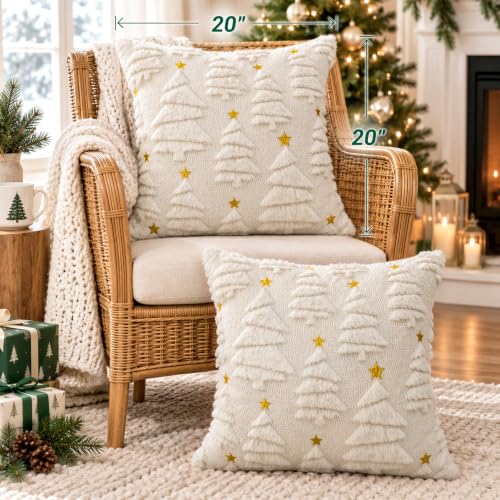 Aryala Cream Christmas Tree Pillow Covers 20x20 Set of 2 - Holiday Decor