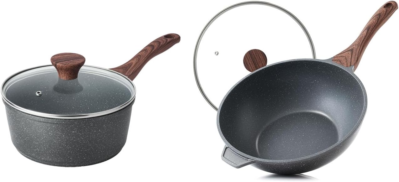 SENSARTE Nonstick Sauce Pan & Wok Set - 1.5 Quart Chef Pan with Lid | 4.5 Quart Induction Skillet