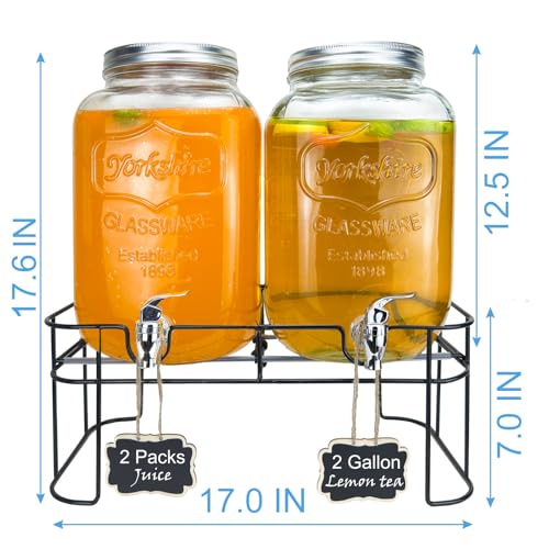 2 Gallon Double Glass Beverage Dispenser with Stand - Ideal for Parties & BBQs