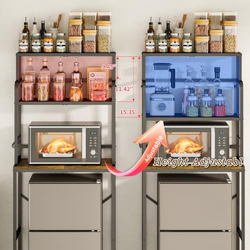 Mini Fridge Stand with 3 Tiers and Storage - Adjustable Shelves, Brown