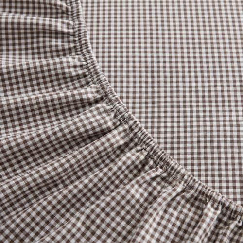 Martha Stewart King Gingham Brown Cotton Percale Bed Sheet Set with Deep Pocket Fitted Sheet