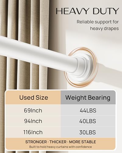 EZFurni No-Twist Tension Curtain Rod 82-123 Inches White No Drilling
