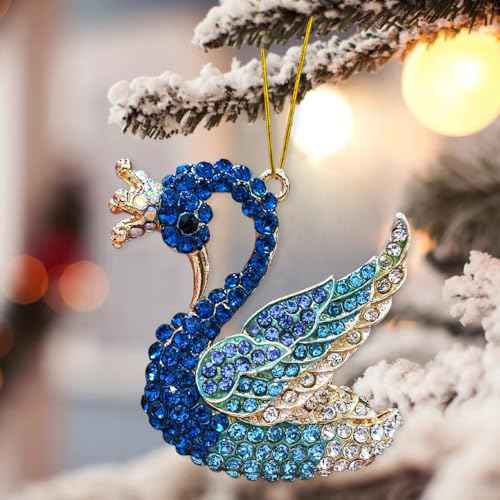 Blue Swan Christmas Ornaments 2025, Handmade Metallic Ornament with Rhinestone, Elegant Cute Ornament for Christmas Tree, Beautiful Ornaments for Kids, Girls,Women
