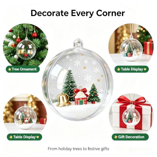 2.75 Inch (70mm) Clear Fillable Ornament Balls Pack of 10 - DIY Transparent Plastic Christmas & Wedding Decor