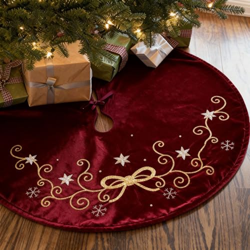 Etistta Christmas Tree Skirt Large 48 inch, Sequin Embroidered Bow