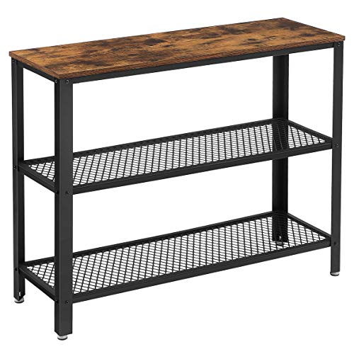 VASAGLE 40 Inch Rustic Brown & Black Industrial Console Table - 3 Tier Narrow Entryway