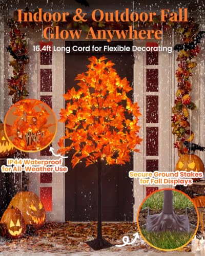 5FT Lighted Maple Tree with 96 LED & 192 Leaves - Fall Decor, Timer, Indoor Outdoor - 2 Pack Variation