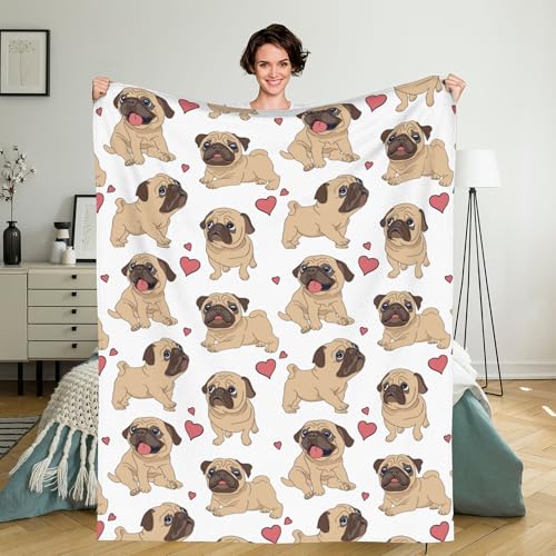 ZFYIPOK Fun Cartoon Pug 80x60 Inch Flannel Fleece Throw Blanket – Travel Cozy Plush