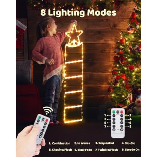 LED Christmas Ladder Lights - 4.2ft Christmas Decorative Ladder Lights, Christmas Decorations Lights for Indoor Outdoor, Window, Garden, Home, Wall, Xmas Tree Decor