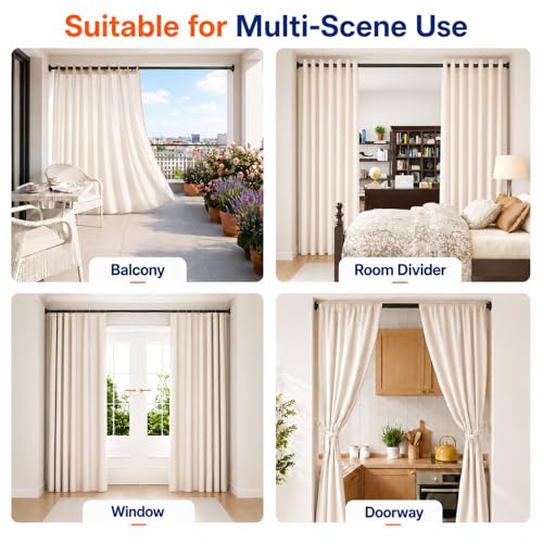 Heavy Duty Tension Curtain Rod 83-123 Inch Black Secure Lock for Windows