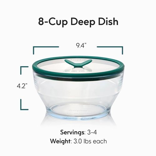 Anyday 8 Cup Glass Microwave Pasta Cooker - BPA Free & Plastic Free | Stackable Airtight Nontoxic Storage Container with Vented Lid (Kale)