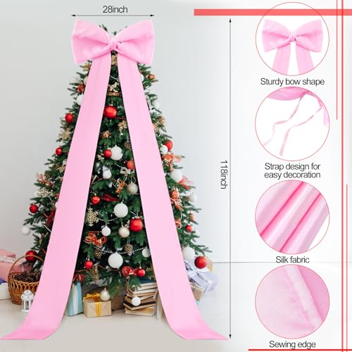 Knitgrip Extra Large Pink Satin Christmas Bow 118x28in - Giant Tree Topper