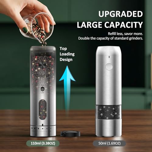 Zadelar Electric Salt and Pepper Grinder Set with Charging Base,