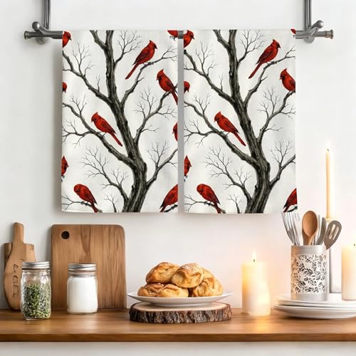 Cardinal Christmas Kitchen Towels, Absorbent 16x24 Dish Hand Towels