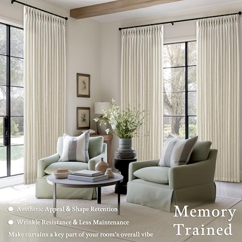 Linen Pleated Light Filtering Curtains Pack of 2 - 50W x 102L, Beige