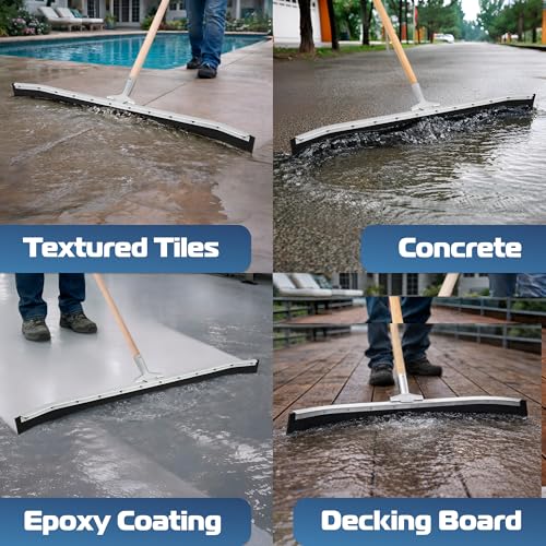 36-Inch Curved Floor Squeegee for Garage, Tile & Concrete Floors - Rubber Blade, Taper Pole Connection - Handle Sold Separately