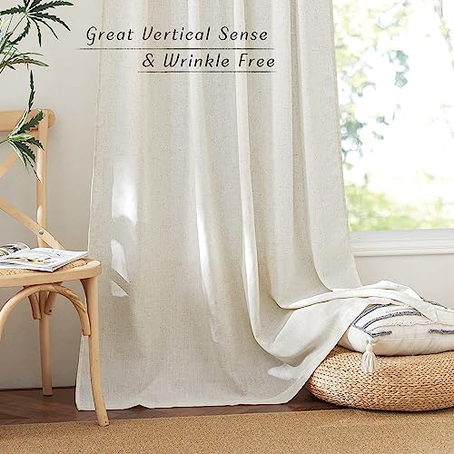 NICETOWN Natural Linen Curtains 52W x 108L with 2 Panels - Light Filtering, Privacy, Multiple Hanging Options