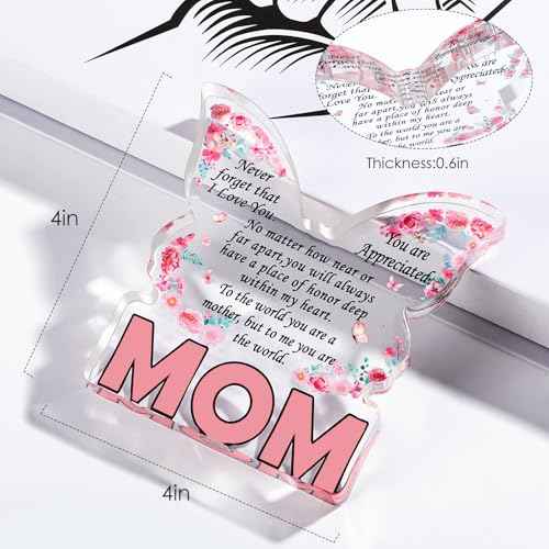 Birthday Gifts for Mom Birthday Gifts for Mom from Daughter Son, Mom Birthday Gift Ideas Unique Christmas Mothers Day Best Mom Ever Gift New Mom Single Mom Stepmom Butterfly Shaped Acrylic Plaque Sign