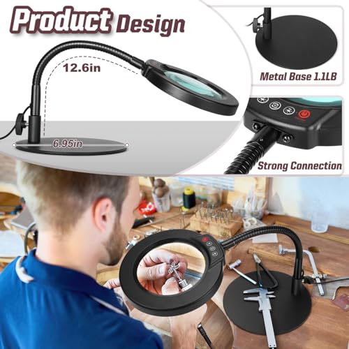 10X Magnifying Glass with Light and Stand, 5 Color Modes Stepless