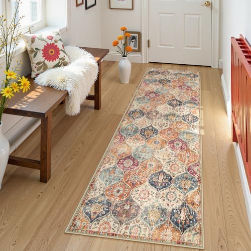 Lahome Moroccan Washable Runner 2x6 Feet - Burnt Orange/Teal Multi Kitchen Hallway Rug