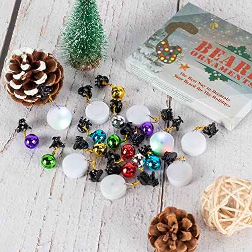 Set of 20 Beard Ornaments, 4 Christmas Light Decorative Balls and 16 Christmas tinting Bells, Great, New Year Gift.
