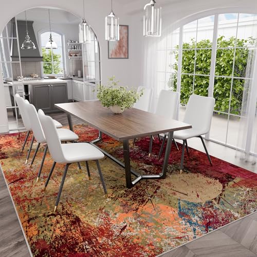 Arbosofe 8x10 ft Modern Abstract Washable Rug with Non-Slip Backing for Living Room & Bedroom, Red & Orange