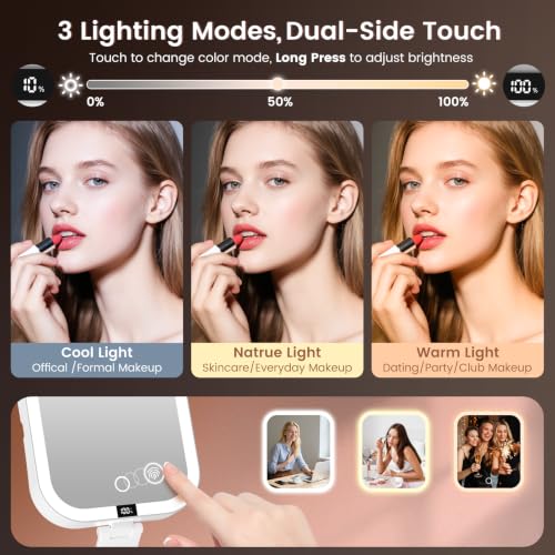 Travel Makeup Mirror with Lights 10X Magnification Foldable Dual-Side LED