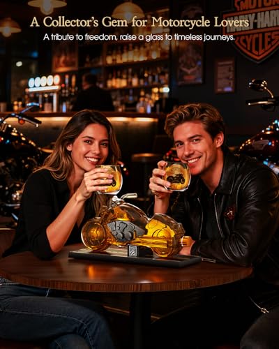 Kollea Motorcycle Whiskey Decanter Gift Set with 2 Glasses - Transparent
