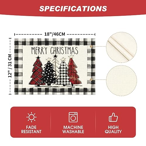 Artoid Mode Watercolor Buffalo Plaid Christmas Placemats – 8 Pcs, 12x18 Rectangular (Black/White)