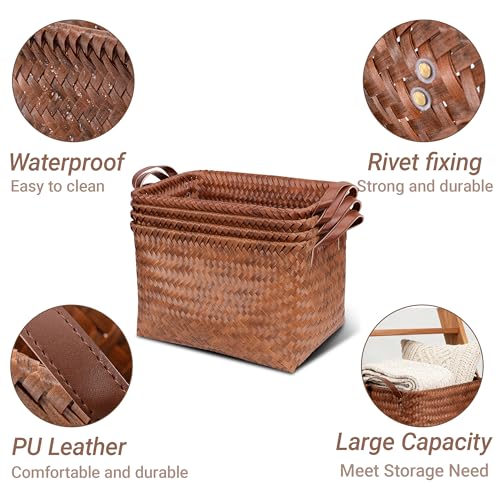 Brown 6-Pack Wicker Storage Baskets for Shelves - Home Organization