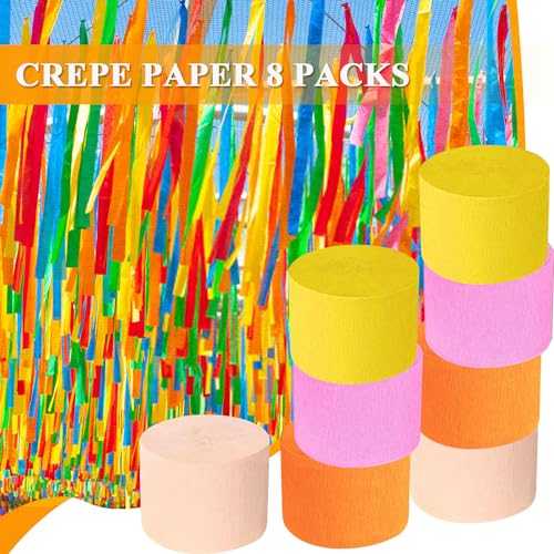 Crepe Paper Streamers 656ft 8 Rolls, Pack of Orange, Pink, Yellow and Blush Party Streamers for Birthday Wedding Baby Bridal Shower Decorations Christmas Craft Supplies (1.8 Inch x 82 Ft/Roll)