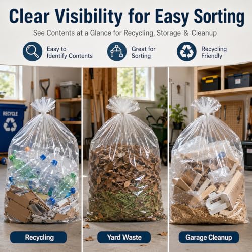 Clear 6 Mil Heavy Duty Contractor Trash Bags - 50/55/60 Gallon, 20 Pack - Variation: Clear-6 Mil
