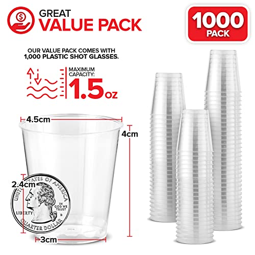 1000 Pack 1.5 oz Clear Plastic Shot Glasses for Parties & Events
